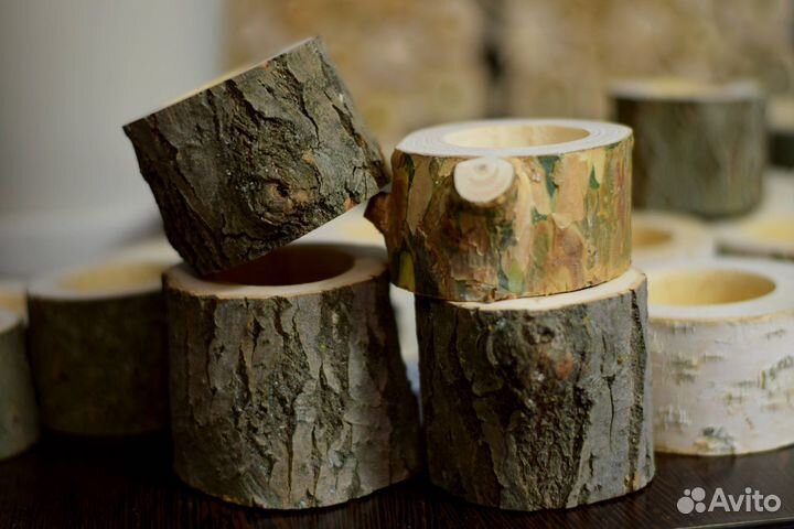 Натуральный подсвечник из спила дерева