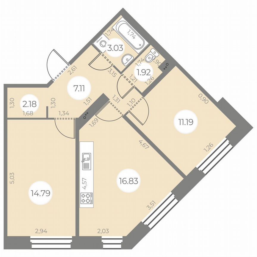 2-к. квартира, 57 м², 2/20 эт.