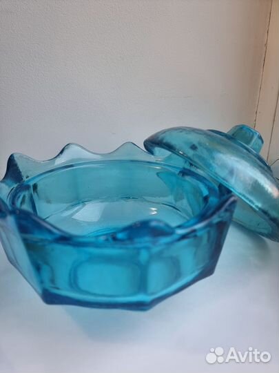 Сахарница голубое стекло СССР, винтаж