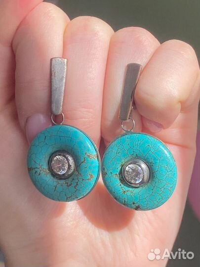 Серебряные серьги с натуральной бирюзой