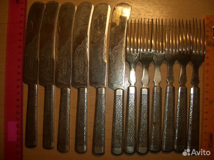 Набор Ножи Вилки 12 штук Златоуст Сталь Гравировка