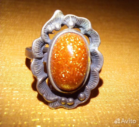 Кольцо с авантюрином серебро СССР винтаж