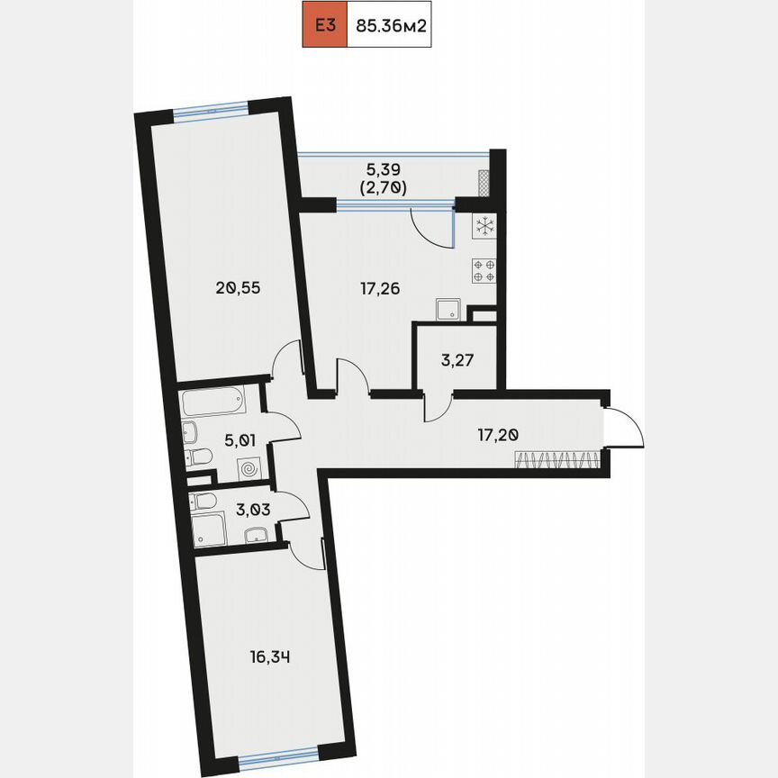 2-к. квартира, 85,4 м², 4/9 эт.