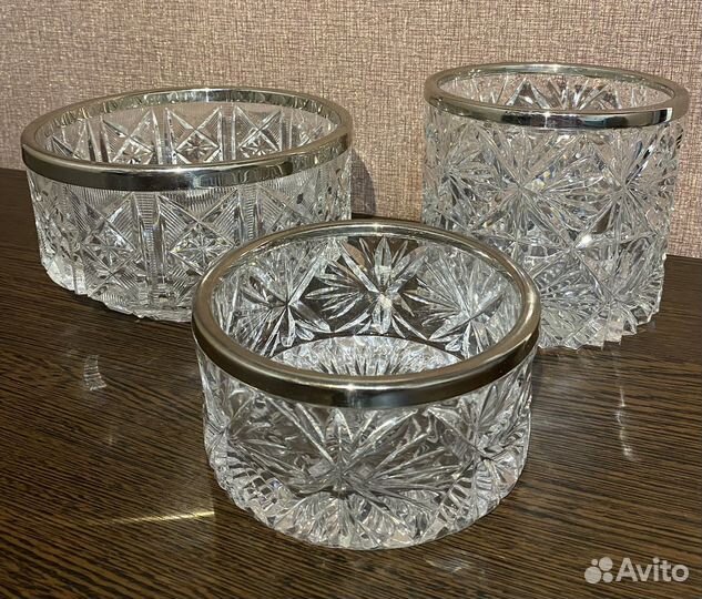 Ваза хрустальная с металлическим ободком СССР