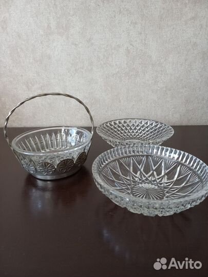 Редкие конфетницы мельхиор, хрусталь