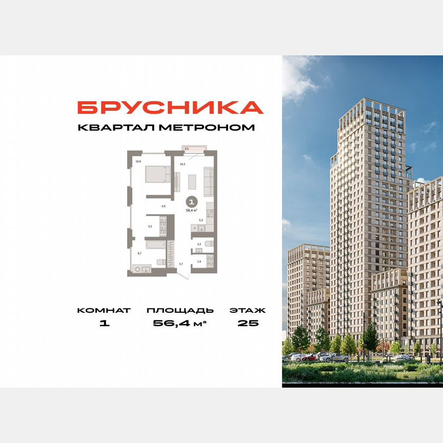 1-к. квартира, 56,4 м², 25/31 эт.