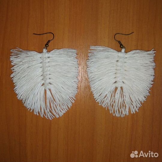 Серьги перья макраме hand made