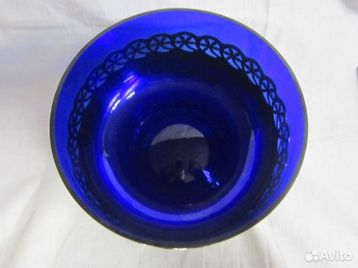 Конфетница синее стекло,блюдца лфз