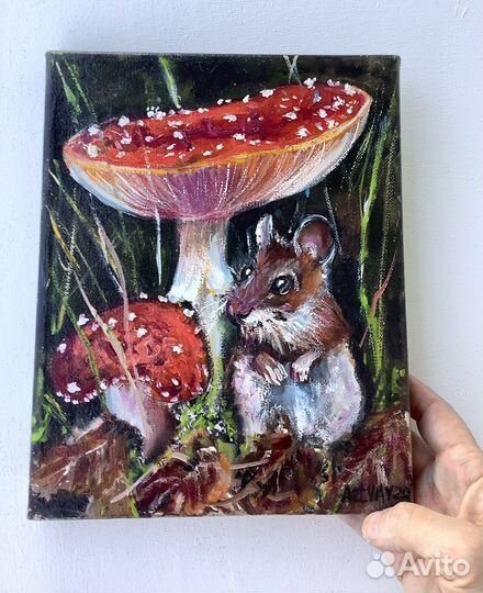 Картина маслом на холсте Мухомор 30х20 см