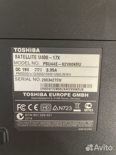 Ноутбук Toshiba satellite U400-17X