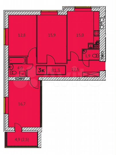 3-к. квартира, 81,3 м², 4/9 эт.