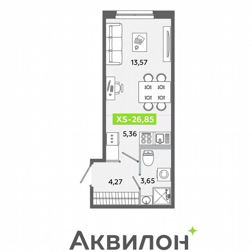 Квартира-студия, 26,9 м², 1/12 эт.