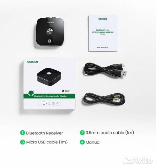 Bluetooth AUX адаптер ugreen Bluetooth RCA п