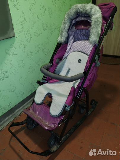 Детские санки коляска с колесами бу