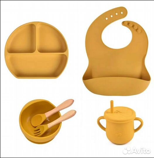 Набор силиконовых тарелочек + поильник