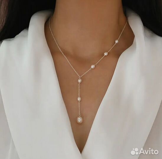 Серебряное колье с жемчугом 925 пробы