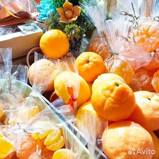 Сувенирное мыло мандарин. (Чищенный и в кожуре)