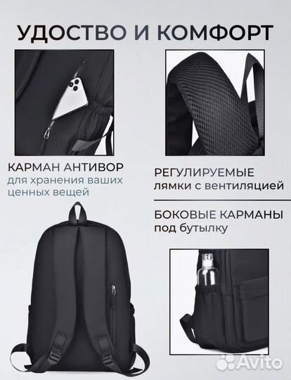 Рюкзак городской мужской женский унисекс черный