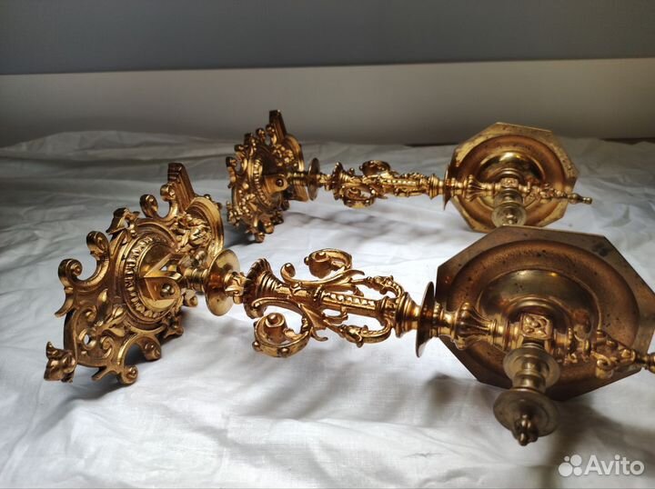 Парные настенные подсвечники / Бронза / Позолота