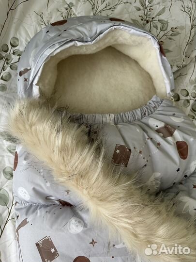 Зимний конверт на овчине в коляску очень теплый