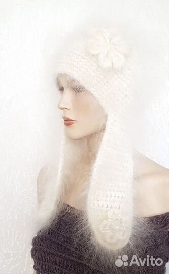 Шапка ушанка пуховая вязаная Ручная работа