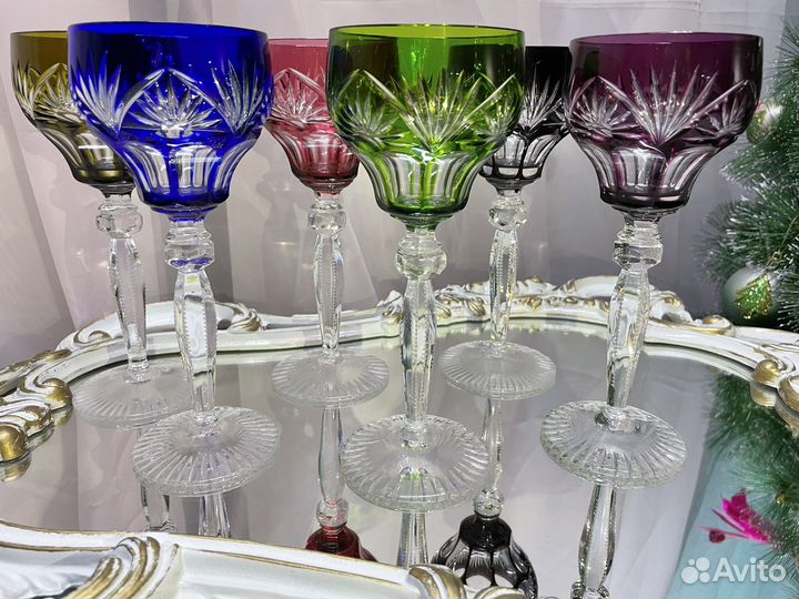 Старинные бокалы, цветной хрусталь 60-70гг