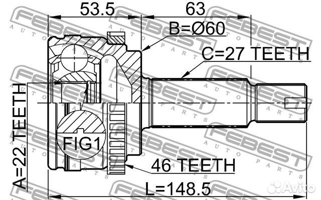 Шрус наружный 22x60x27