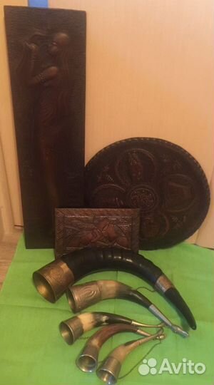 Чеканка по меди и рога для вина СССР