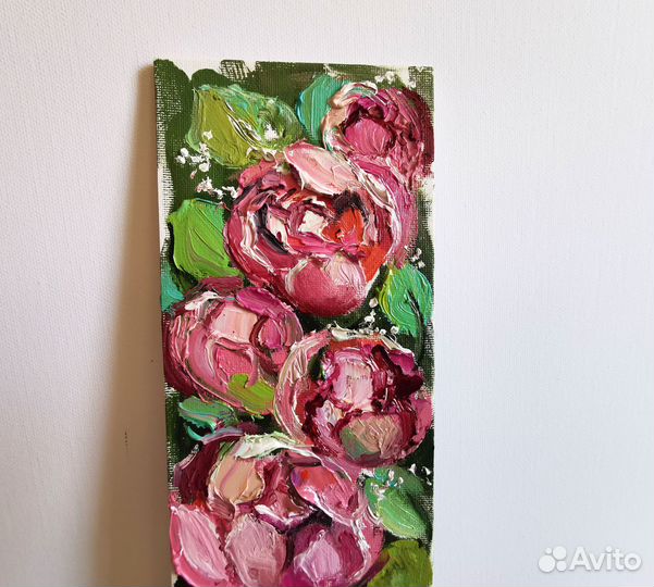 Картины маслом на холсте, две миниатюры с пионами