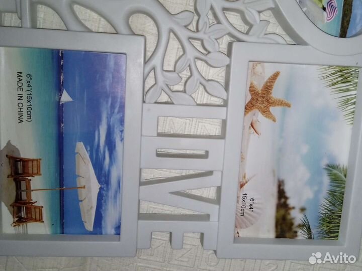 Фоторамка новая 4 окна 10х15 + сердце 8х8 см