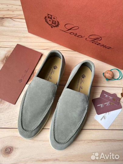 Мужские лоферы Loro Piana замшевые серые