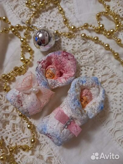 Ватные елочные игрушки пеленашки