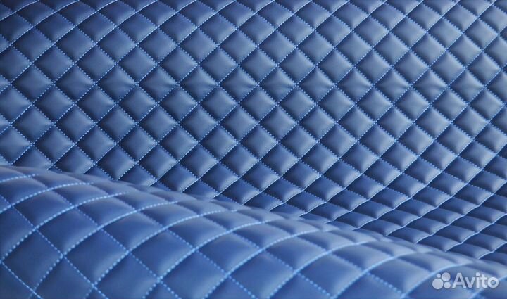 Стеганая экокожа синяя рисунок стандартный ромб