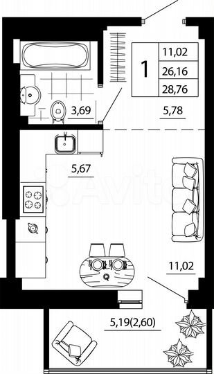 1-к. квартира, 28,5 м², 17/24 эт.