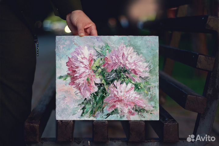 Картина с цветами маслом Астры 25/30 см