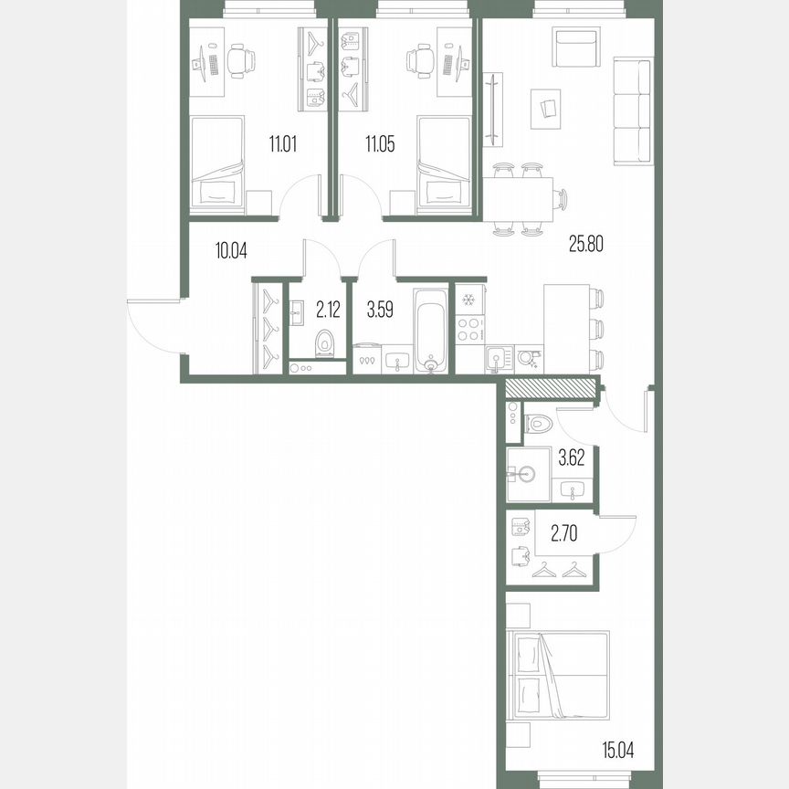 3-к. квартира, 85 м², 10/10 эт.