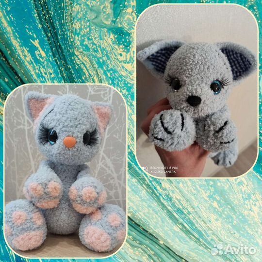 Вязаные игрушки собачка и кошка