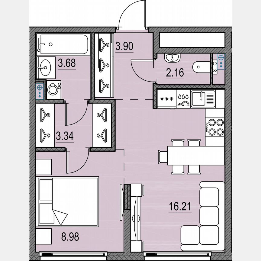 1-к. квартира, 38,3 м², 13/17 эт.