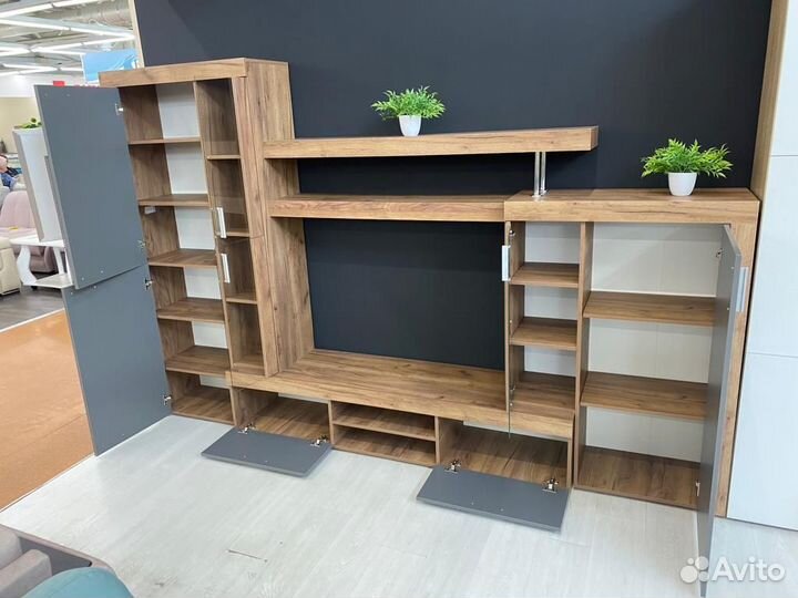 Стенка Монтана Крафт табачный, Серый графит