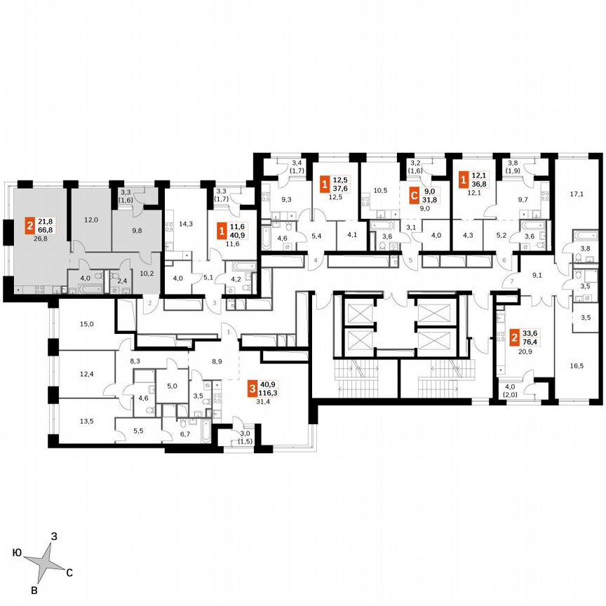 2-к. квартира, 67,1 м², 2/46 эт.