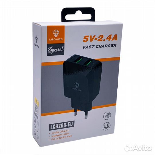 Сзу lenyes LCH208-EU 2USB ligthning 5V-2.4A BK
