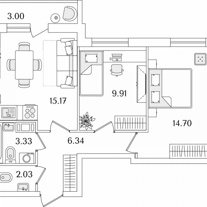 2-к. квартира, 53 м², 7/9 эт.