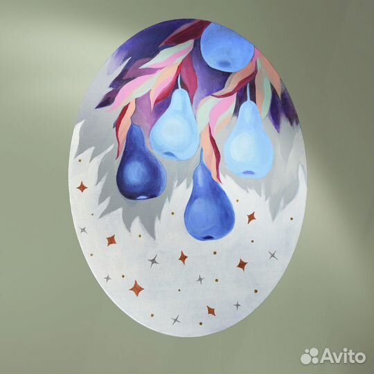 Авторская овальная картина. Груши