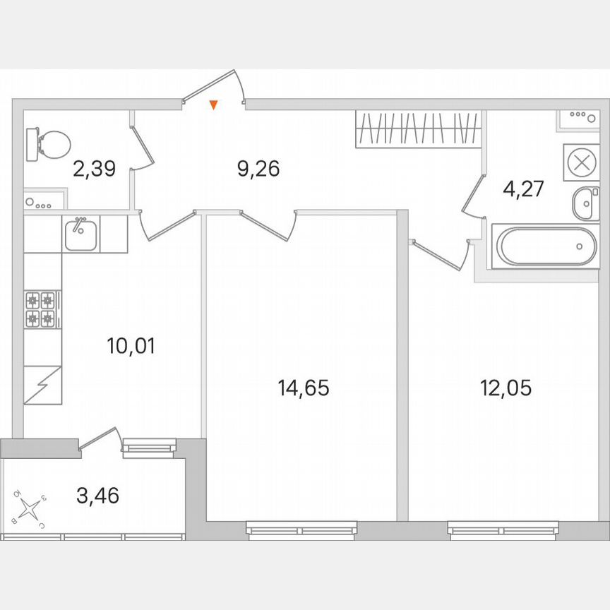 2-к. квартира, 54,4 м², 1/8 эт.