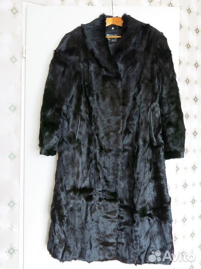 Шуба длинная из собаки черная