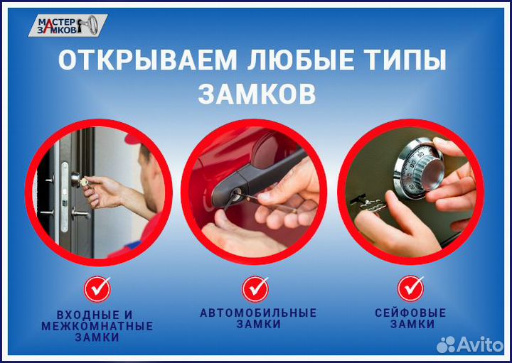 Замена замков 24/7,вскрытие замков /автомобилей