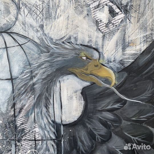 Картина 70х70см, акрил, коллаж, 2020