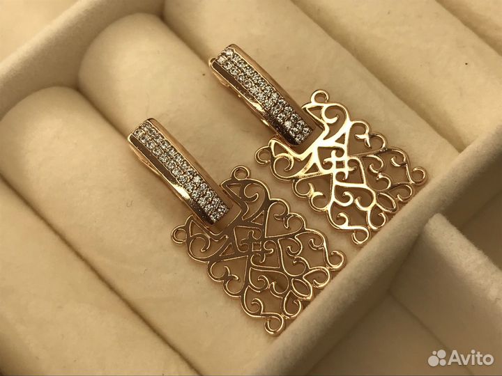 Серьги ажурные, покрытие золото
