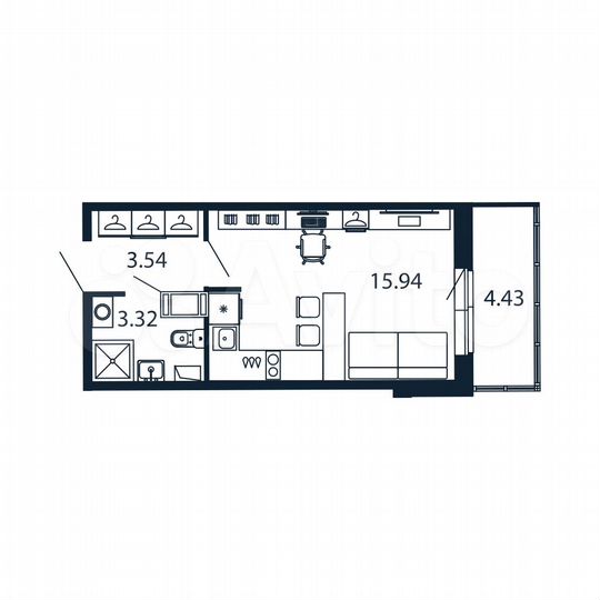 Квартира-студия, 24,1 м², 11/12 эт.
