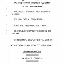 Посевной/рулонный газон,покос травы,земляные работ